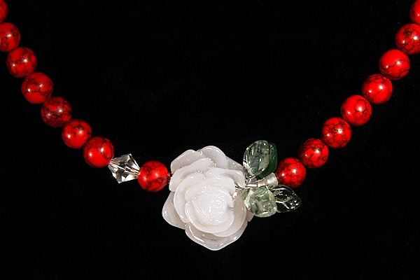 Deep Red Turquoise with White Rose