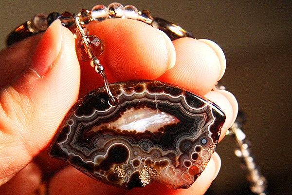 Agate with Black Lolite Quartz Gem Necklace