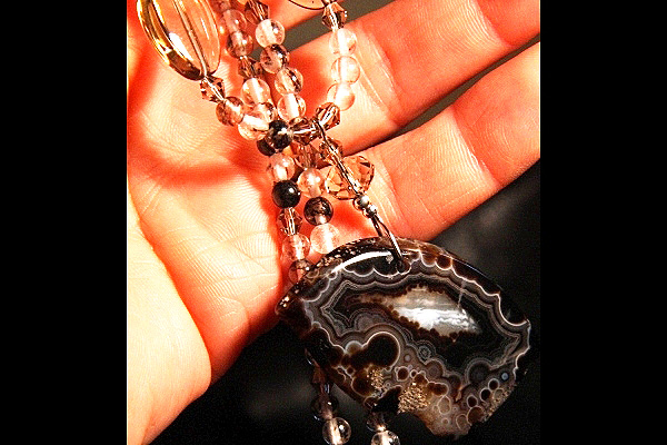 Agate with Black Lolite Quartz Gem Necklace