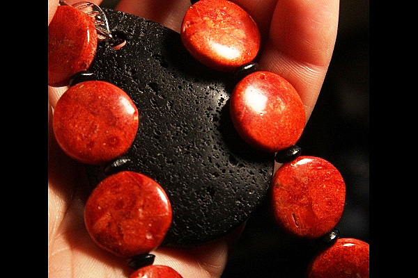 Grandiose Lava Stone with Genuine Red Sponge Coral Discs XL