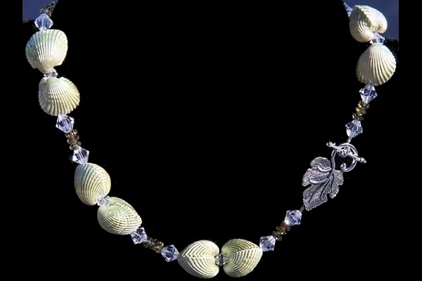 Natural Pearlescent Shell and Olive Green Peridot Swarovski Crystal Necklace XL