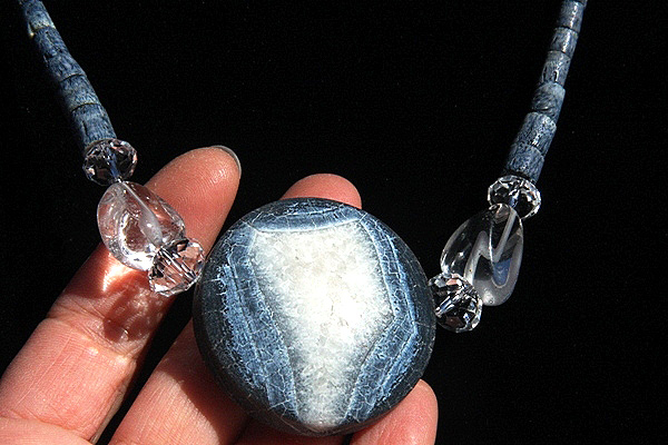 Genuine Blue Coral Necklace with Huge Frosted Blue Agate and Clear Rock Quartz