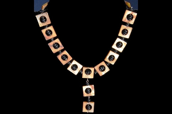 Golden Mother of Pearl and Black Ebony Wood Necklace