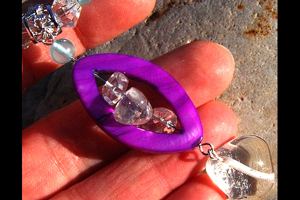 Bright Purple Mother of Pearl with Natural Larimar and Rock Quartz Necklace