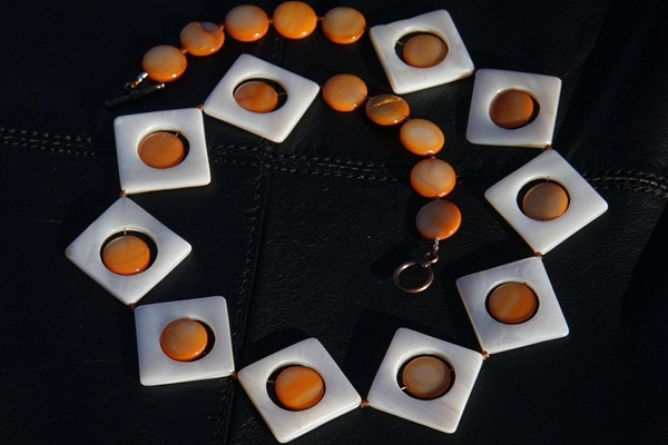 Zen White and Orange Mother of Pearl Necklace
