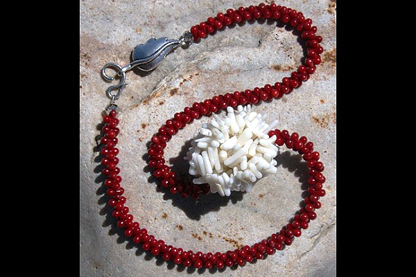 Beautiful Red Coral Necklace with a Cluster of Natural White Coral
