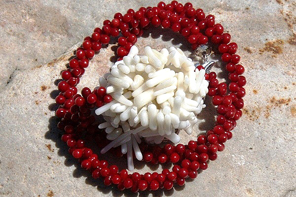 Beautiful Red Coral Necklace with a Cluster of Natural White Coral