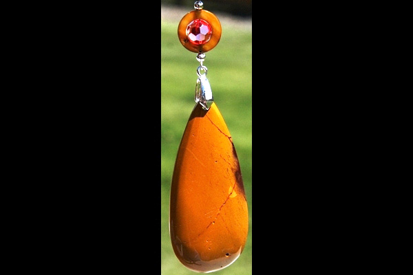 Golden Jasper and Mother of Pearl with Colorful Swarovski Jewel Necklace