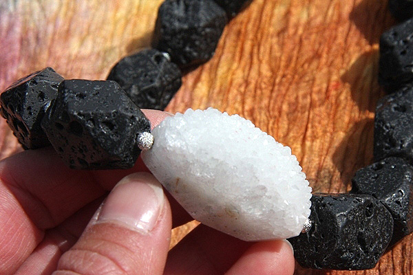 XXL Lava Stone Necklace with Snow White Drusy Crystal Cluster