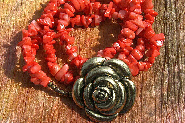 Bronze Rose Pink Coral Dual Necklace