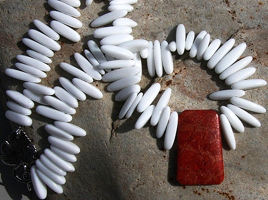 Exquisite Snow White Porcelain Necklace with Large Red Sponge Coral