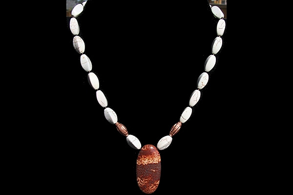 Radiant Fossil Jasper with Copper and White Turquoise Necklace