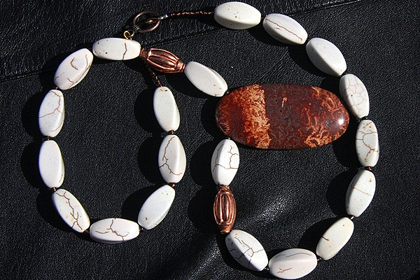 Radiant Fossil Jasper with Copper and White Turquoise Necklace