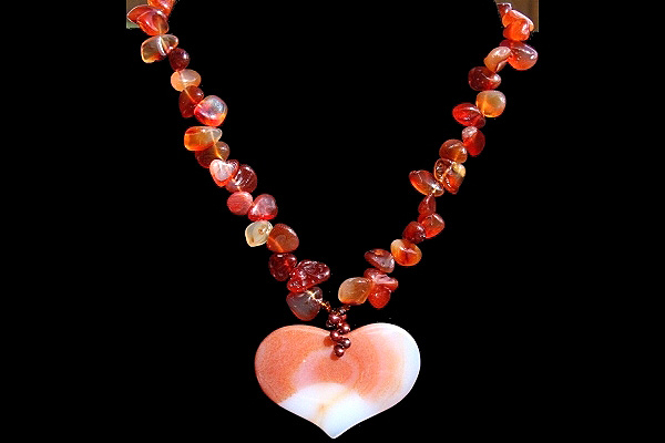 Big Carnelian Gemstone Heart Necklace
