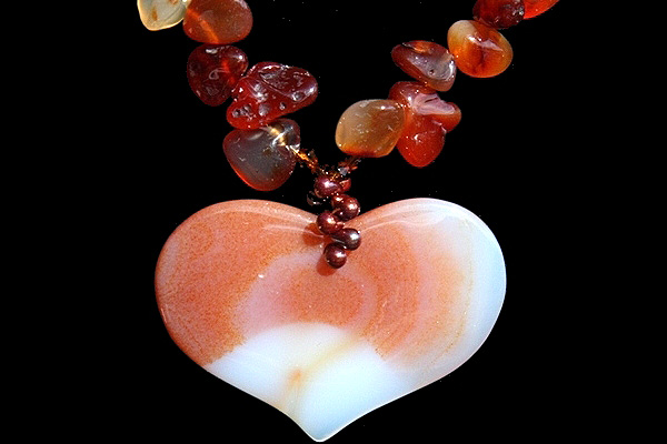 Big Carnelian Gemstone Heart Necklace