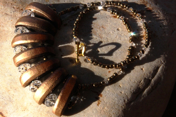 Wood and Swarovski Crystal BOLD and GOLD WAVE Necklace