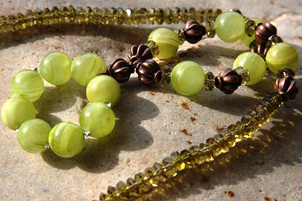 Peridot Gemstone Necklace with Apple Green Banded Agate