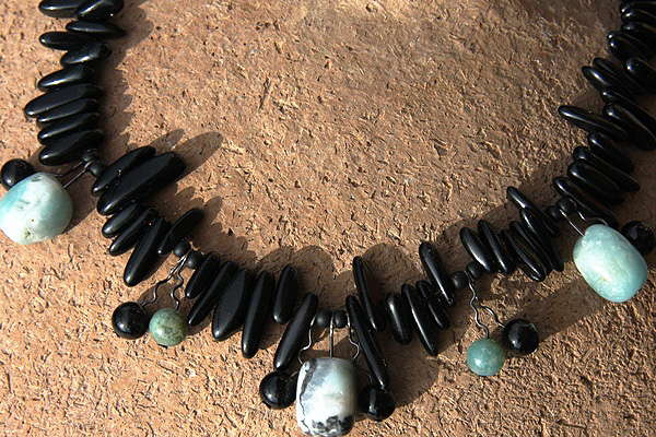Original Onyx and Amazonite Freeform Necklace