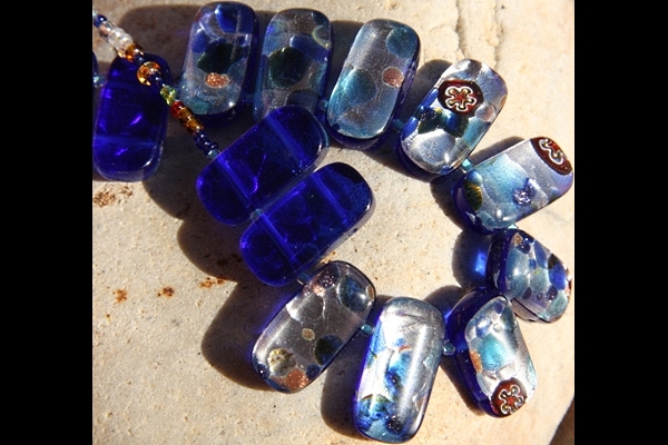 Festive Cobalt Blue and Silver Murano Glass Necklace
