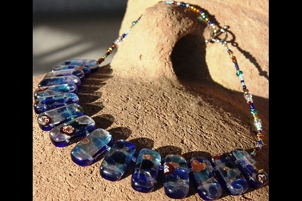 Festive Cobalt Blue and Silver Murano Glass Necklace