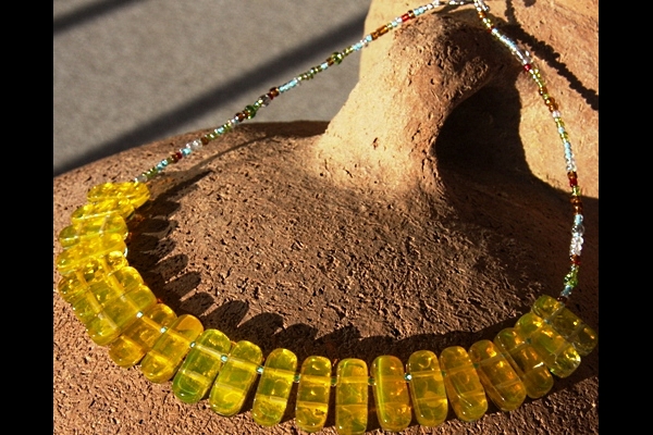 Festive Yellow and Silver Murano Glass Necklace