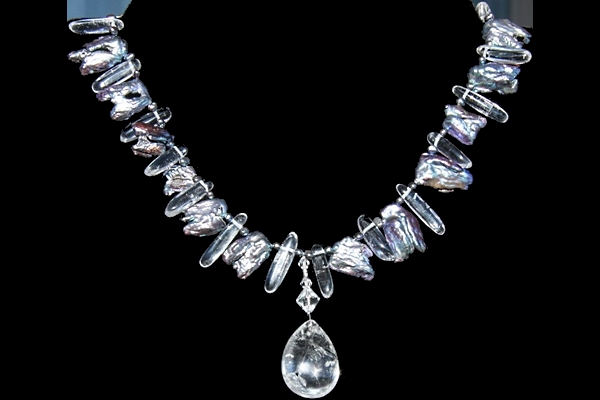 GO WILD Biwa Pearls and Rutilated Quartz Necklace