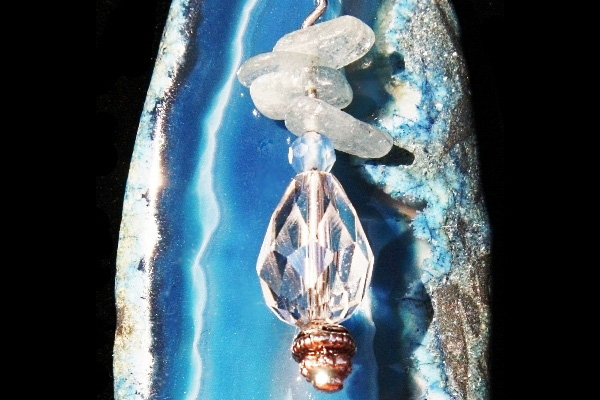 Fairytale Aquamarine Necklace with Long Blue Agate Slice Pendant
