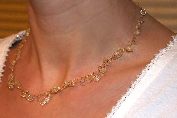 Gold Wire Crochet Necklace with Citrine Nuggets