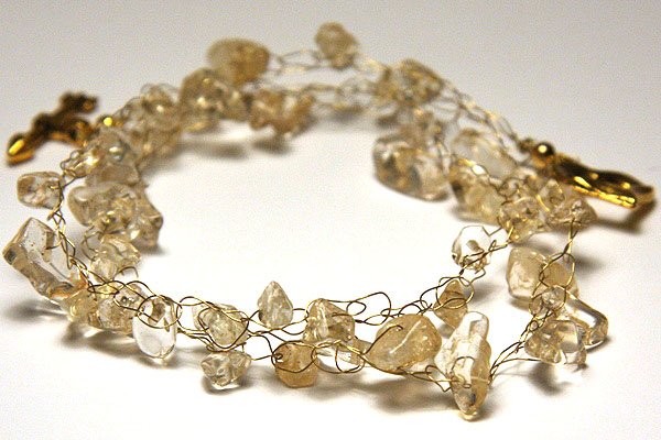 Gold Wire Crochet Necklace with Citrine Nuggets