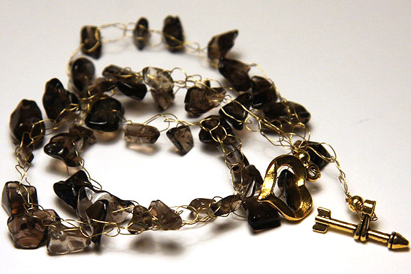 Gold Wire Crochet Necklace with Smoky Quartz Nuggets