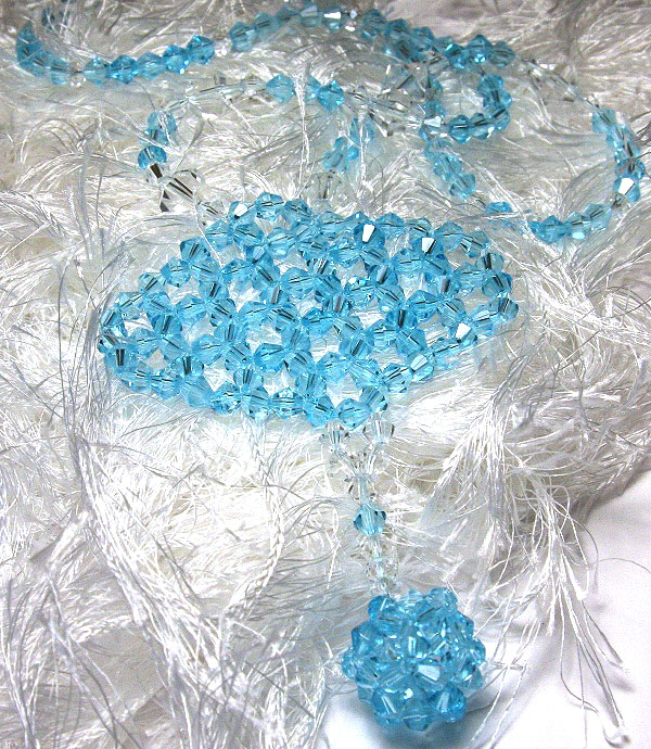 Aqua Crystal Ball Weaved Necklace