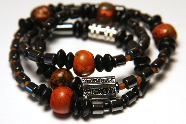 Unisex LOVE Necklace with Burnt Orange Howlite and Metallic Hematite 