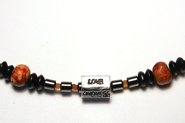 Unisex LOVE Necklace with Burnt Orange Howlite and Metallic Hematite 