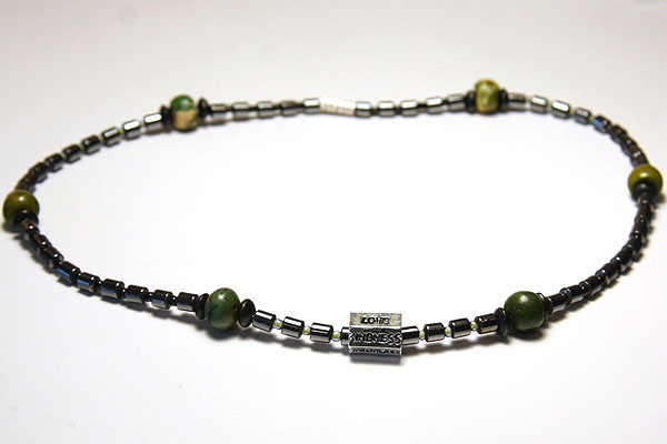 Unisex LOVE Necklace with Green Howlite and Metallic Hematite 