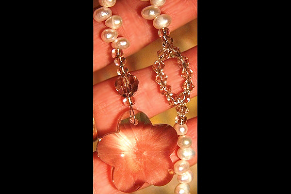 Gentle Champaign Pearls and Crystal Flower Suncatcher
