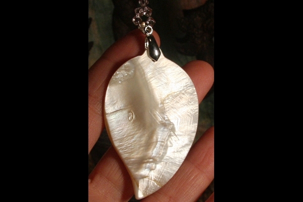 Light Pink Crystals with a Large Carved Seashell Leaf Suncatcher