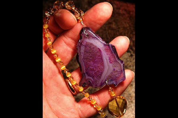 Gorgeous Purple Agate and Golden Crystals Combo Suncatcher